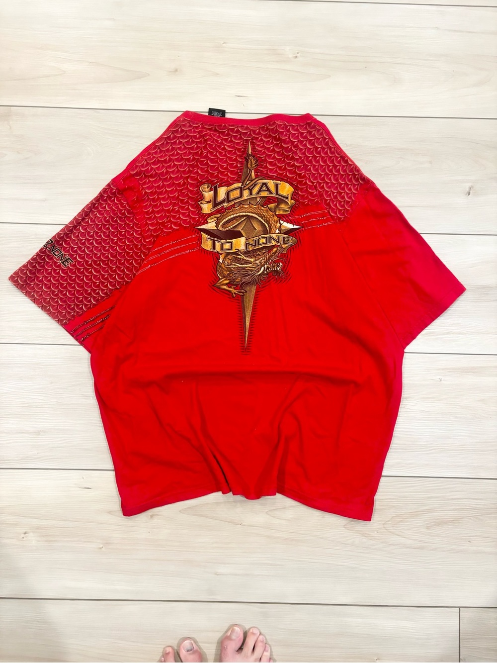 No Boundaries Y2K grunge Red Dragon Short Sleeve Graphic Tee - "Loyal To None"